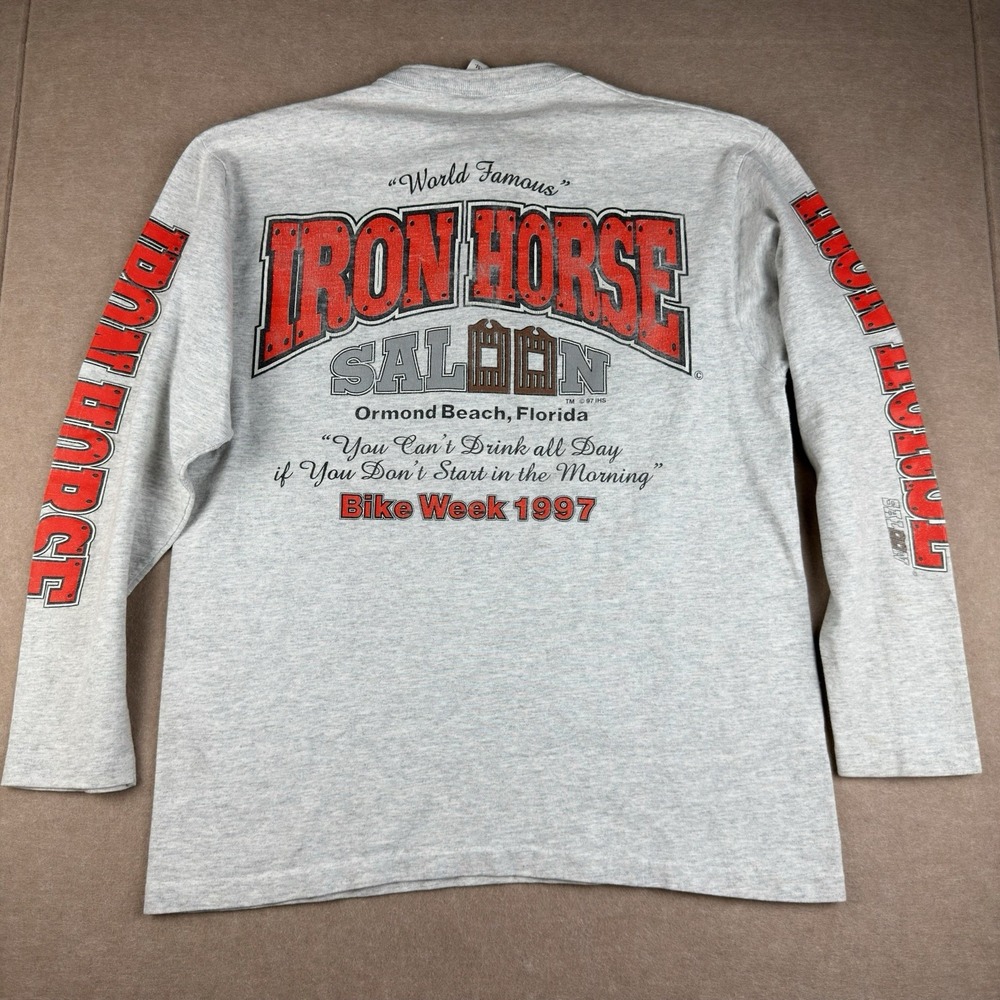 Vintage Iron Horse Saloon Shirt Men's M‎ Gray Bike Week 1997 Quote Graphic USA